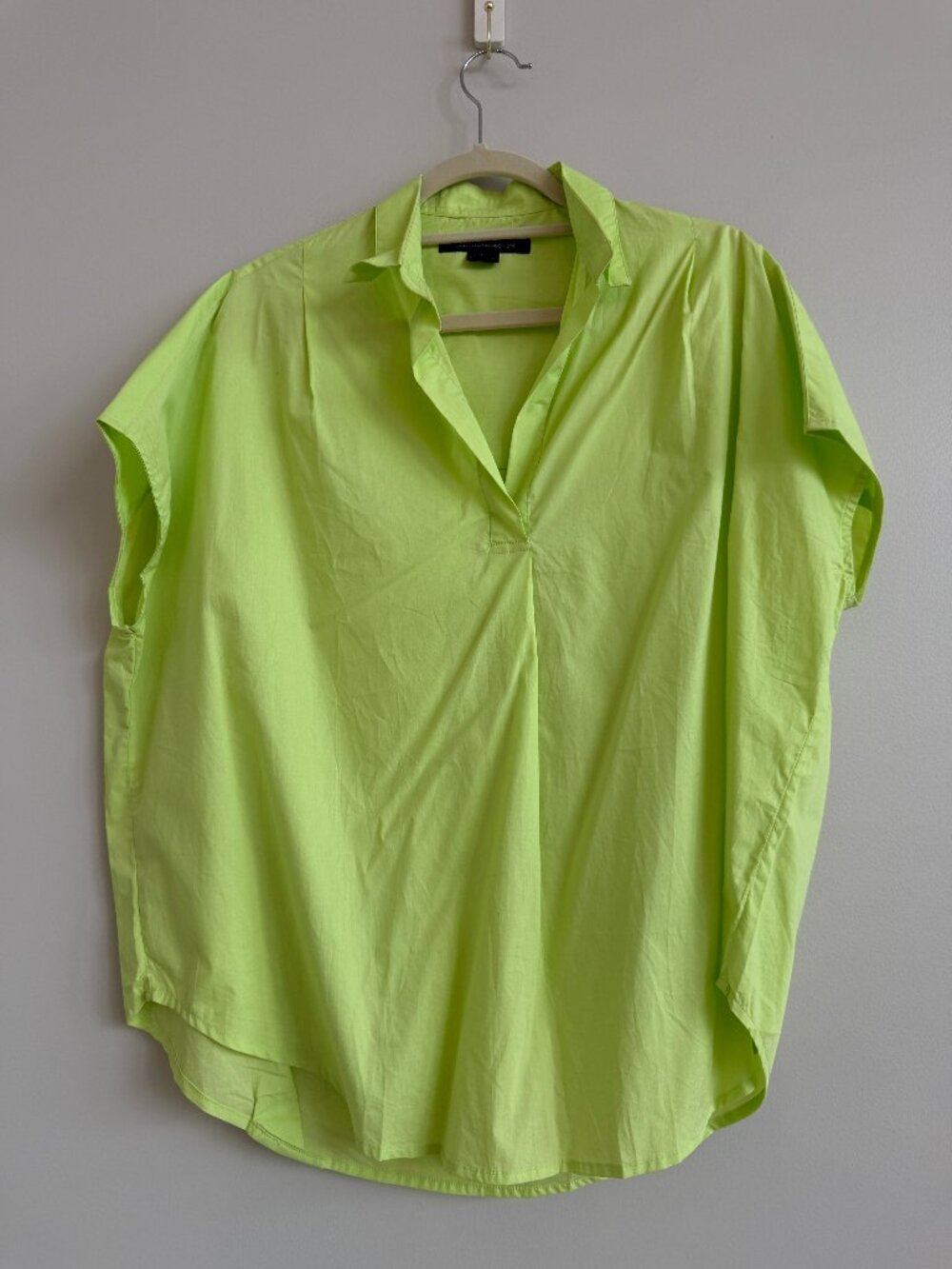 French Connection Neon Lime Cotton Oversized Popover Top M